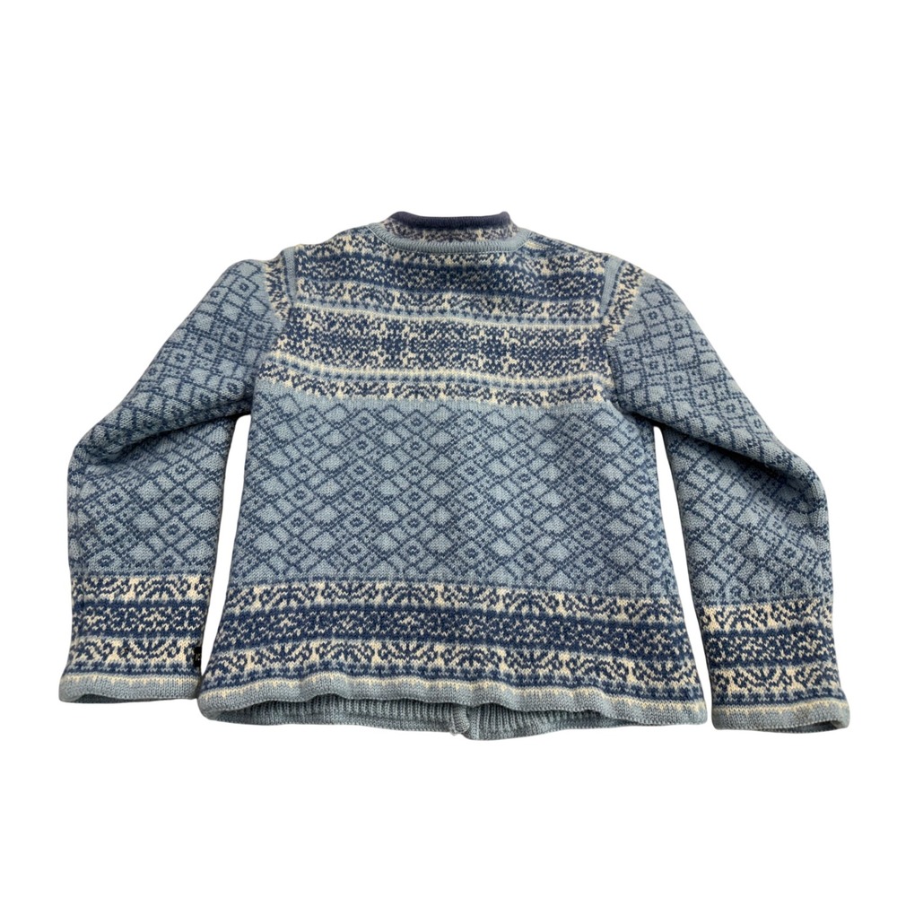 Icewear Icelandic Wool Cardigan Sweater Blue Fair Isle Nordic Pewter Button S - Picture 3 of 11